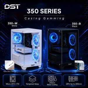 Casing PC Gaming DST 350 Series Micro ATX ITX Tempered Glass Water Cooling 240mm