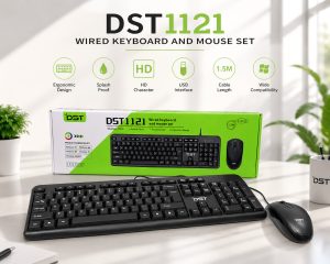 DST 1121 Keyboard Mouse Set USB Kabel Original - Full Size Ergonomis untuk PC & Laptop