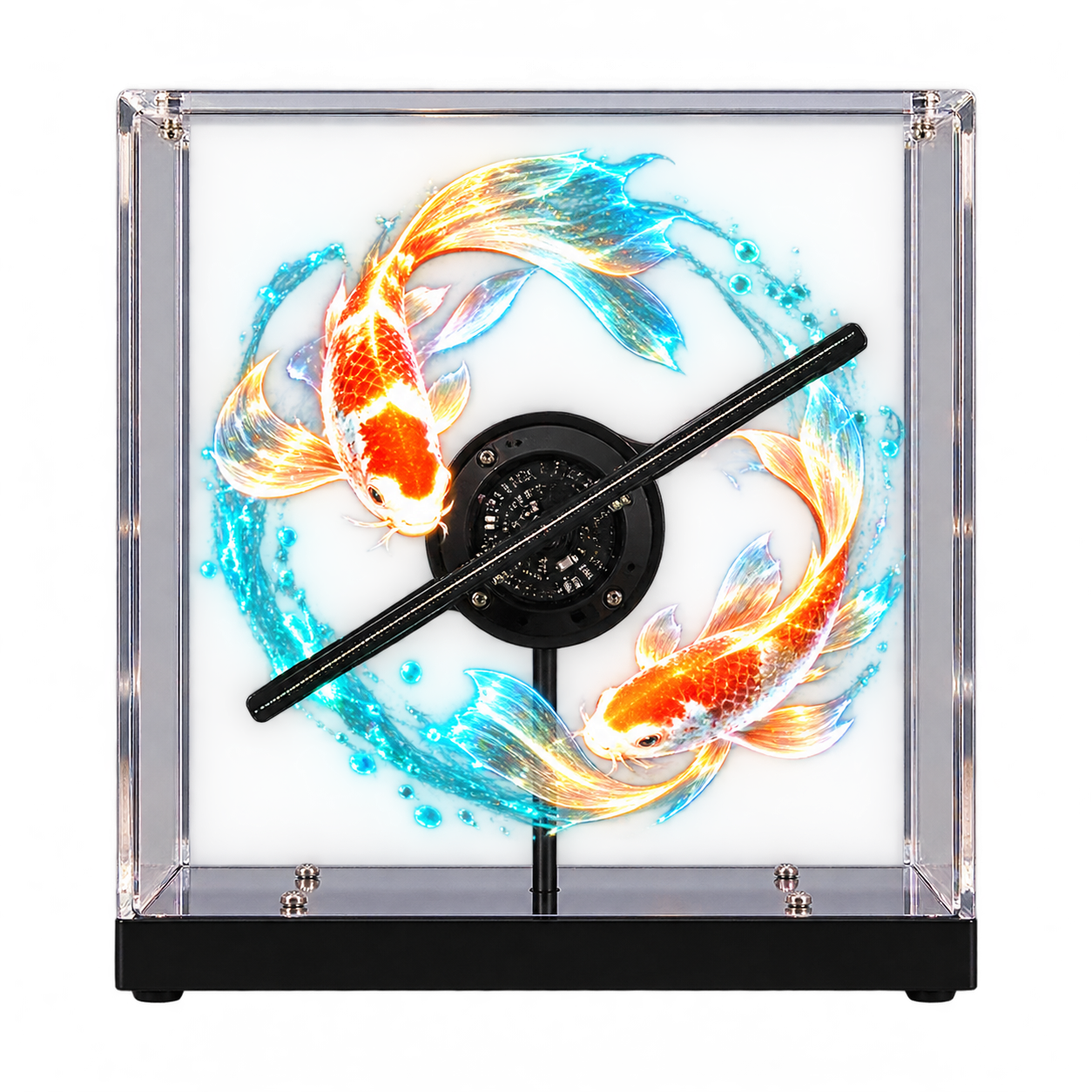 Holographic Koi Display Cube Kipas LED Hologram 3D Box Showcase / Proyektor Iklan Melayang Kotak Akrilik Display Pajangan Premium Toko - Gambar 1